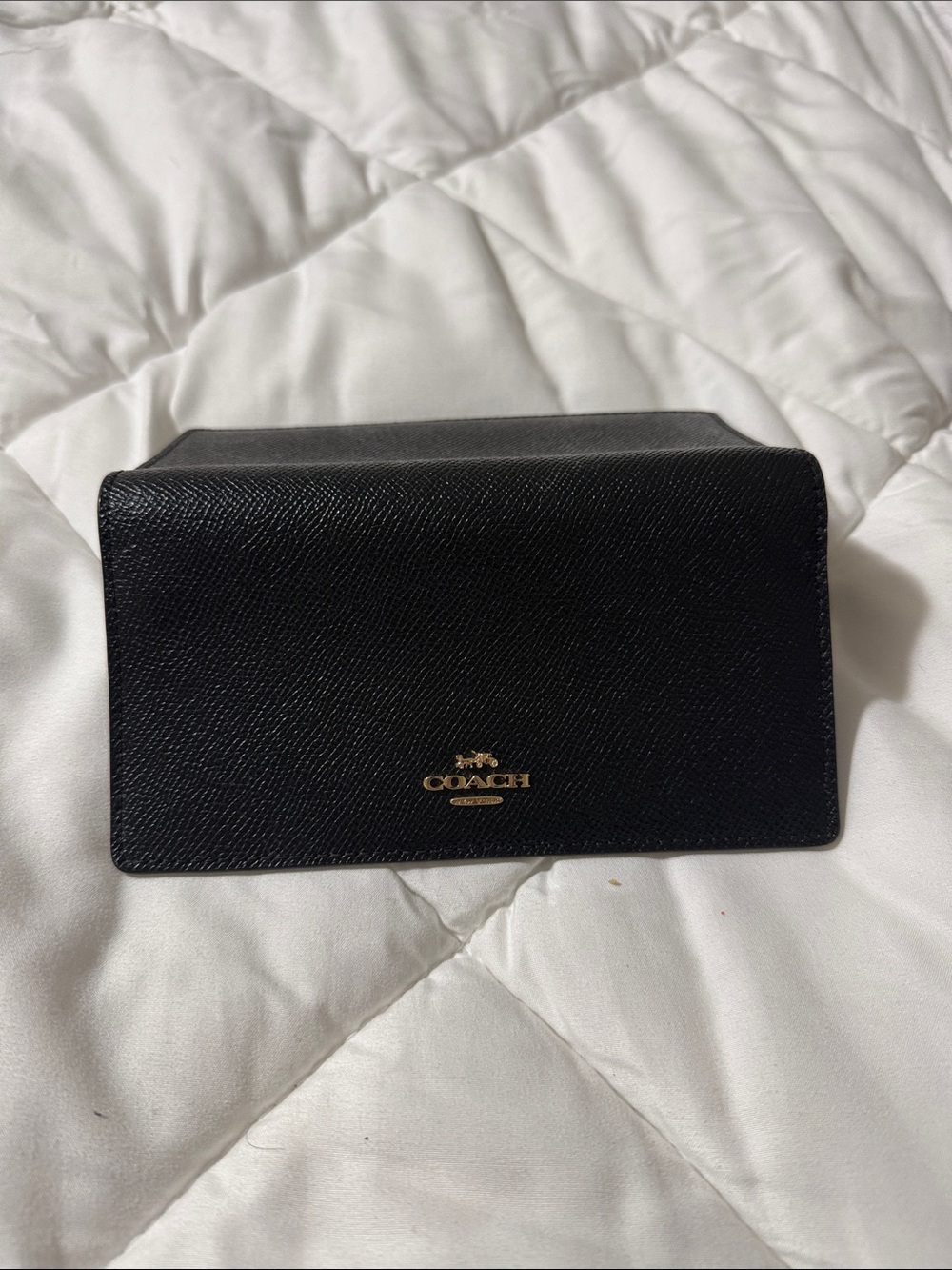 Coach Black Leather Mini Wallet with Gold Logo